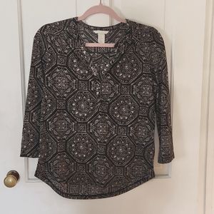 H&M black and ivory printed blouse